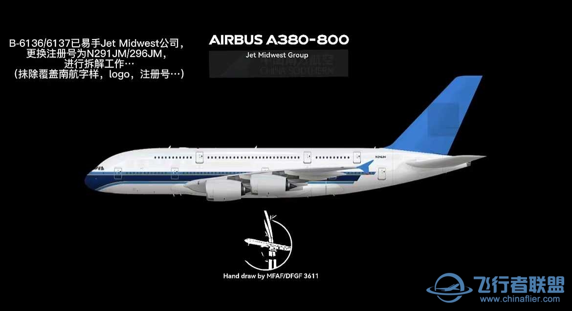【首发自制】peterhagerA380南航退役A380jet midwest group涂装-9977 